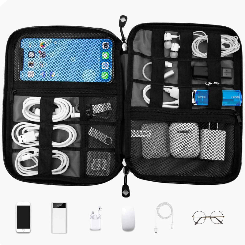  [AUSTRALIA] - Travel Cable Organizer Bag Waterproof Portable Electronic Organizer for USB Cable Cord Phone Charger Headset Wire SD Card,5pcs Cable Ties Black