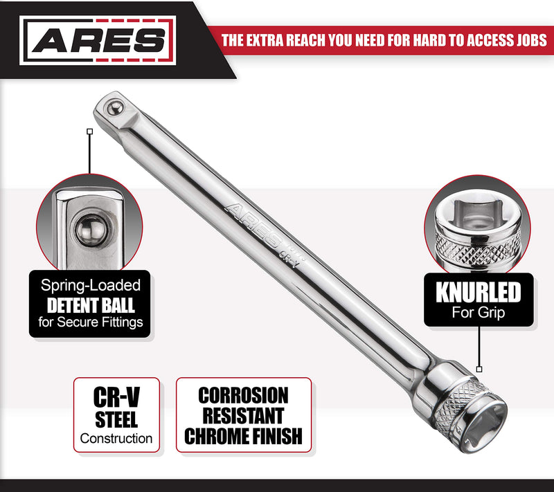  [AUSTRALIA] - ARES 70244-4-Piece 3/8-Inch Drive Socket Extension Set - Includes 1 3/4-Inch, 3-Inch, 6-Inch and 8-Inch Extensions - Premium Chrome Vanadium Steel with Mirror Finish 3/8" Drive