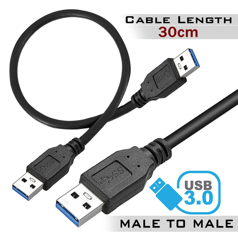  [AUSTRALIA] - SaiTech IT 4 Pack 30CM Short Length USB 3.0 Type A Male to Male USB Cable Cord for Hard Drive Enclosures, Laptop Cooling Pad, DVD Players- Black 4 Pack - 30CM