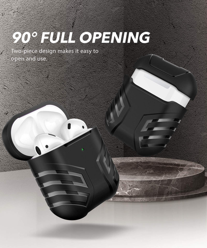  [AUSTRALIA] - MOBOSI Military AirPods Case Cover Designed for AirPods 2 & 1, Full-Body Protective Vanguard Armor Series AirPod Case with Keychain for AirPods Wireless Charging Case, Black [Front LED Visible]