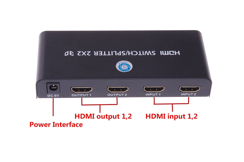  [AUSTRALIA] - SMAKN Mini 2 x 2 HDMI Switch Splitter With 2 in 2 out Supporting HDMI1.4a 3D