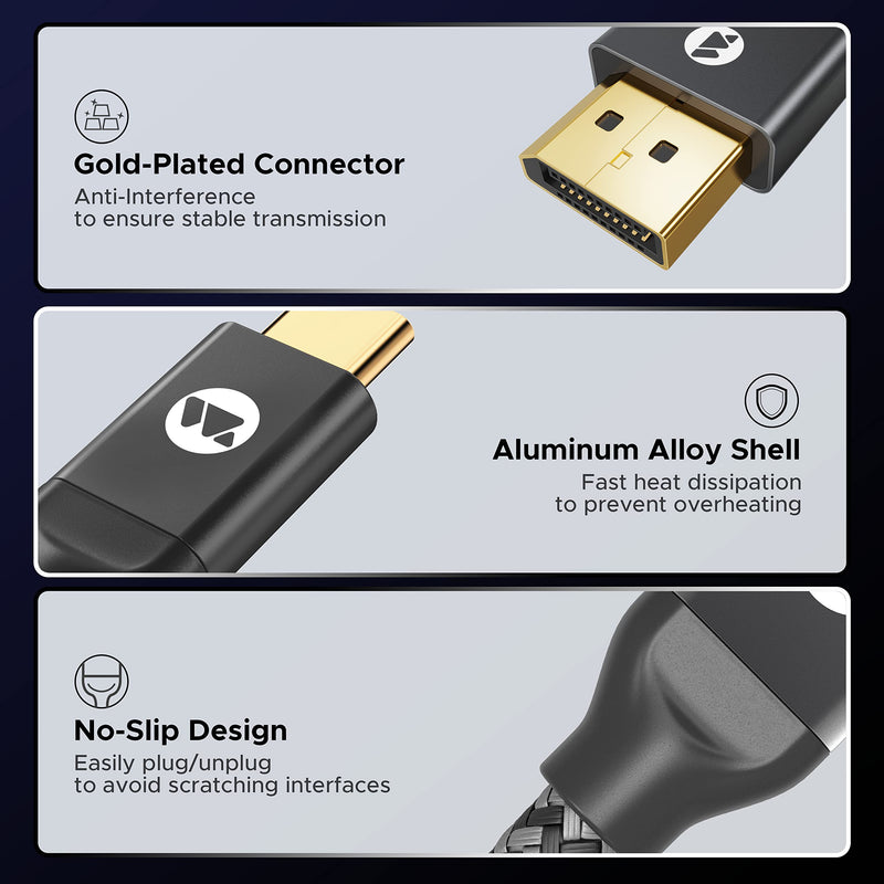  [AUSTRALIA] - Warrky USB C to DisplayPort Cable 3.3FT / 1M (4K 60Hz, 2K 144Hz / 165Hz), [Gold-Plated Anti-Interference] Thunderbolt 3 and 4 Compatible Adapter for MacBook Pro/Air 2020, New iPad, XPS 15/13 - Active