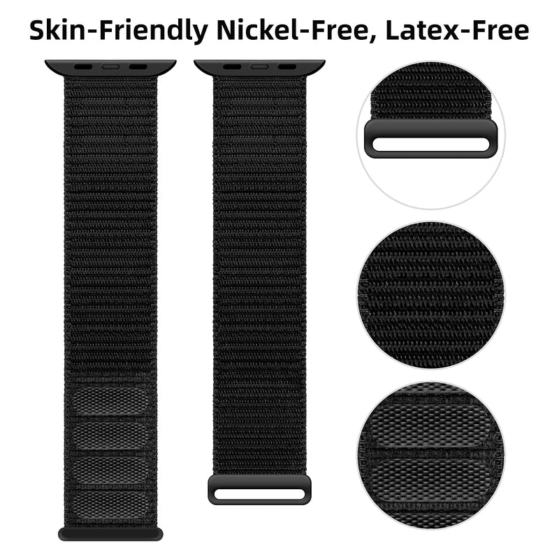  [AUSTRALIA] - Oxwallen Nylon Velcro Comfortable Sport Loop Band Compatible with Apple Watch 7 41mm 38mm 40mm, Adjustable Braided Fabric Strap for Women Men fit iWatch SE & Series 7 6 5 4 3, Black For iWatch 41/38/40MM ( wrist 5.55"-7.36")