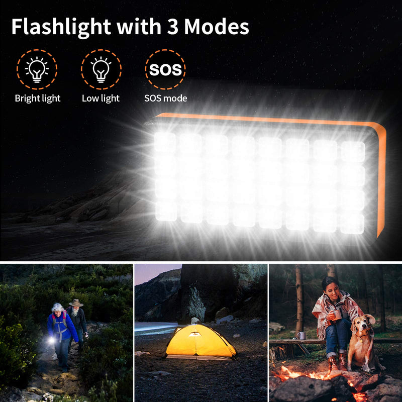 Solar Power Bank 30000mAh, Portable Phone Charger, 32 LEDs Flashlight, 4 Output Ports & 2 Input Ports, Compatible with Smartphone, Tablet, Earphone, for Camping, Hiking, Trip Orange - LeoForward Australia