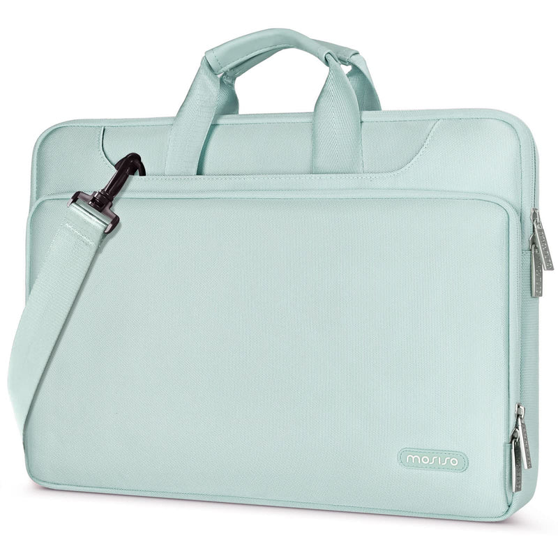 [AUSTRALIA] - MOSISO 360 Protective Laptop Shoulder Bag Compatible with 17-17.3 inch Dell XPS/HP Pavilion/Ideapad/Acer/Alienware/HP Omen, Matching Color Sleeve with Belt, Mint Green 17.3-inch