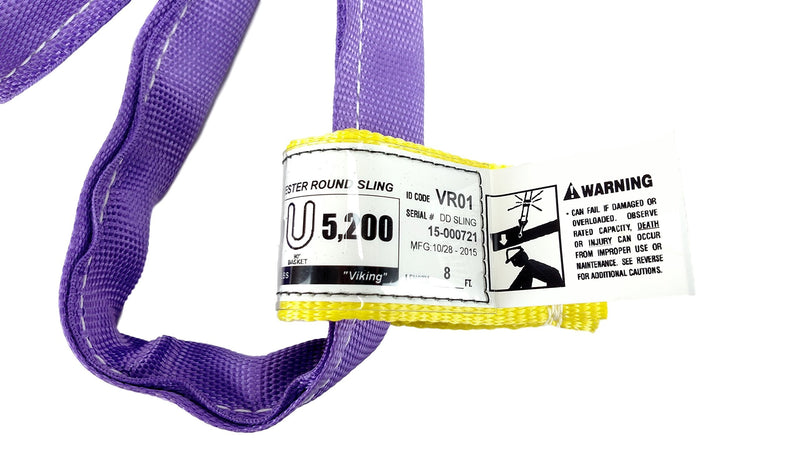USA Made VR1 X 8' Purple Slings 4'-12' Lengths in Listing, Double PLY Cover Endless Round Poly Lifting Slings, 2,600 lbs Vertical, 2,080 lbs Choker, 5,200 lbs Basket (USA Polyester)(8 FT) - LeoForward Australia
