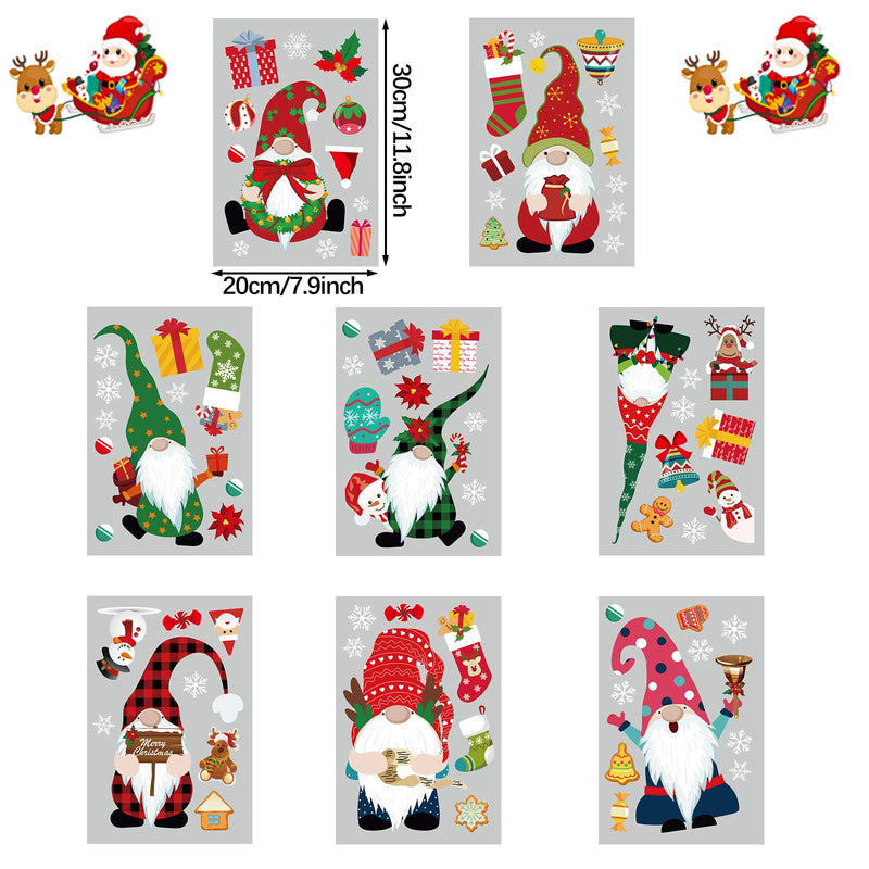  [AUSTRALIA] - 8 Sheets Christmas Gnome Window Clings Stickers Snowflake Santa Claus Xmas Decals for Glass Christmas Window Decoration for Party