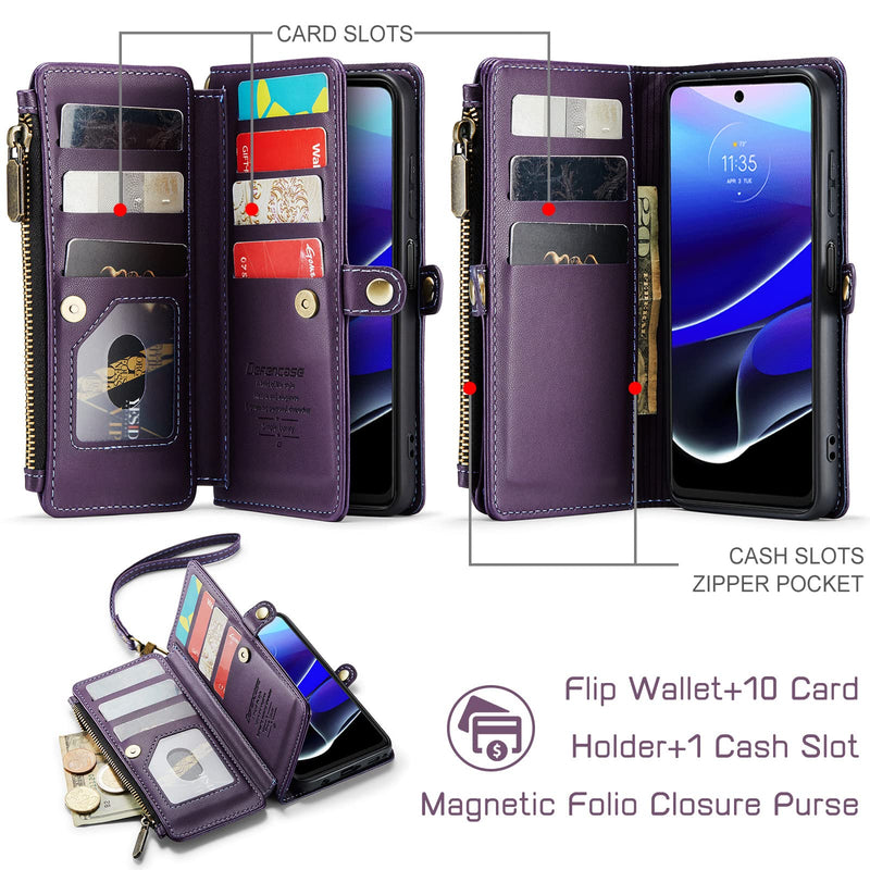  [AUSTRALIA] - Defencase Moto G Stylus 5G 2022 Case, Motorola Moto G Stylus 5G 2022 Case Wallet for Women Men with RFID Blocking PU Leather Magnetic Flip Strap Zipper Card Holder Wallet Phone Case Cover, Purple