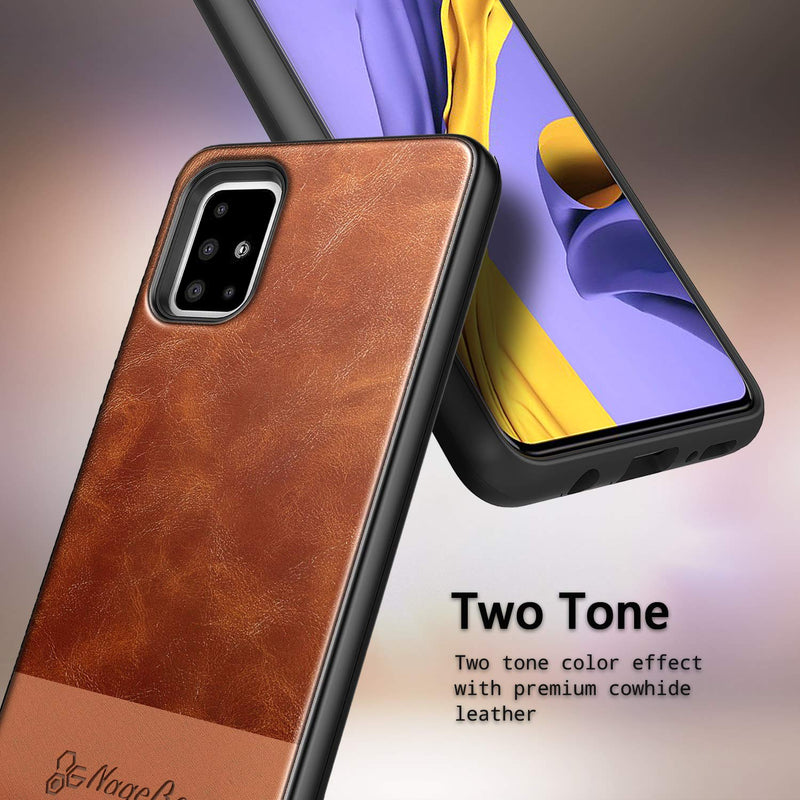 E-Began Case for Samsung Galaxy A51 4G with Tempered Glass Screen Protector (Maximum Coverage), Premium Cowhide Leather Hybrid Defender Protective Shockproof Rugged Durable Case -Brown - LeoForward Australia