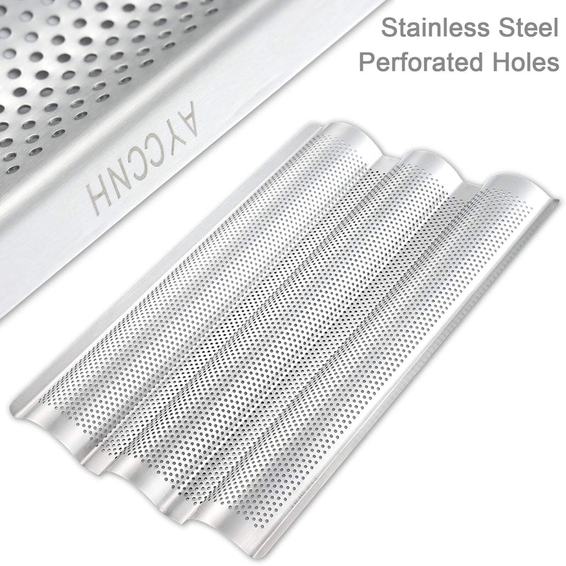  [AUSTRALIA] - Stainless Steel French Baguette Bread Pan, Non-Toxic Perforated Loaf Pans for Baking 15"x10", 3 Waves Toaster Oven Baking Tray (1 Pack) 1