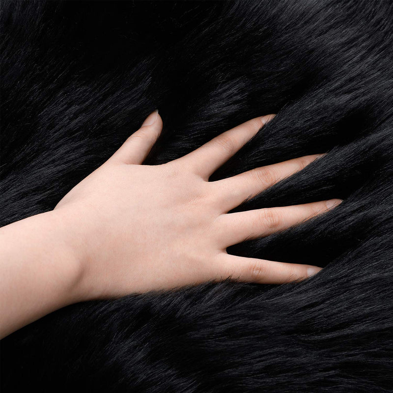  [AUSTRALIA] - Ciicool Faux Sheepskin Rugs Soft Faux Fur Rugs Black Fluffy Rugs Chair Couch Cover Fuzzy Rugs for Bedroom Floor Sofa Living Room 2x3 Feet 2 x 3 feet