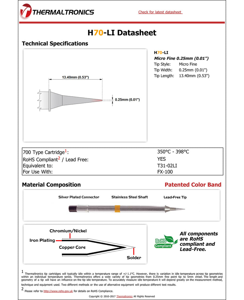  [AUSTRALIA] - Thermaltronics H70-LI Micro Fine 0.25mm (0.01in) interchangeable for Hakko T31-02LI