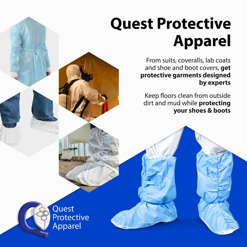  [AUSTRALIA] - Quest Traction Disposable Boot and Shoe Covers - 18" Tall Non-Slip Protectors - Water and Skid Resistant Boot Covers - Hazmat Shoe Covers - Blue, Medium, 3 Pairs