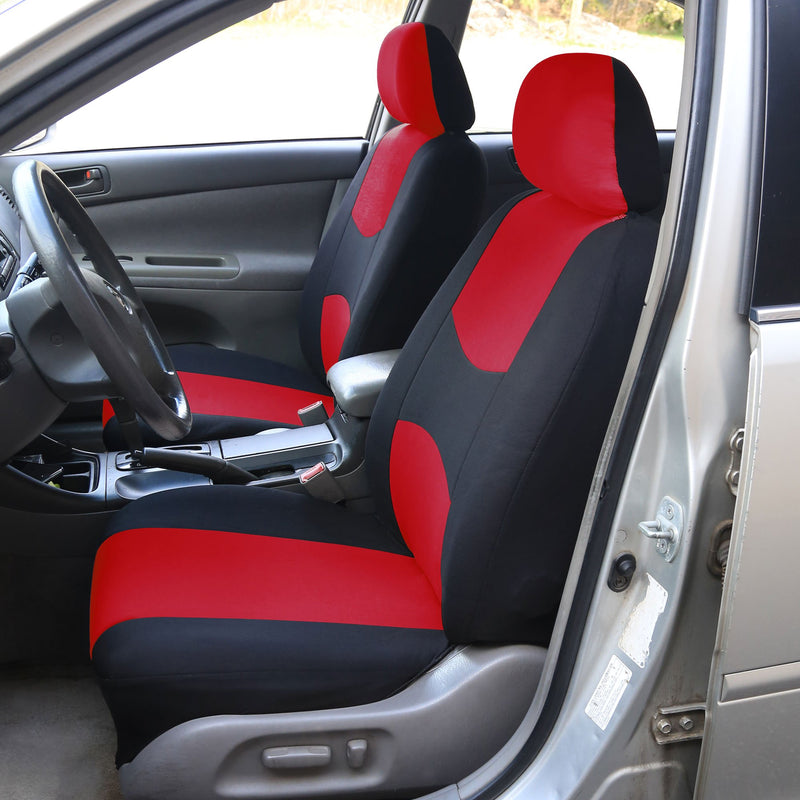  [AUSTRALIA] - FH Group Universal Fit Flat Cloth Pair Bucket Seat Cover, (Red/Black) (FH-FB050102, Fit Most Car, Truck, Suv, or Van) Red/Black