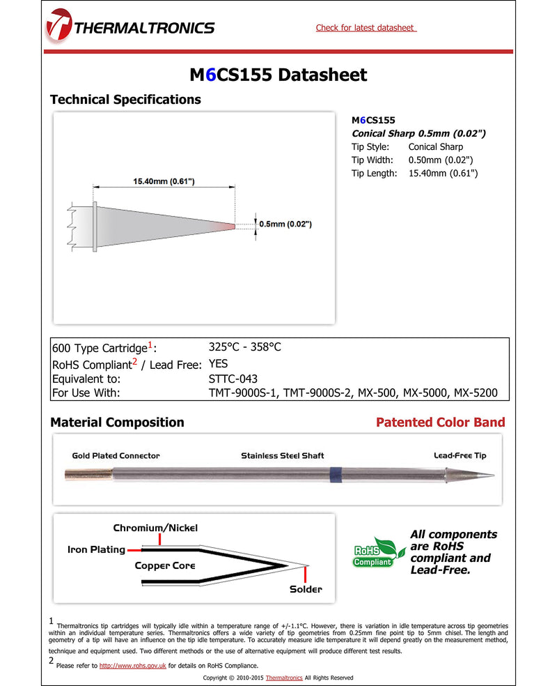  [AUSTRALIA] - Thermaltronics M6CS155 Conical Sharp 0.5mm (0.02in) interchangeable for Metcal STTC-043