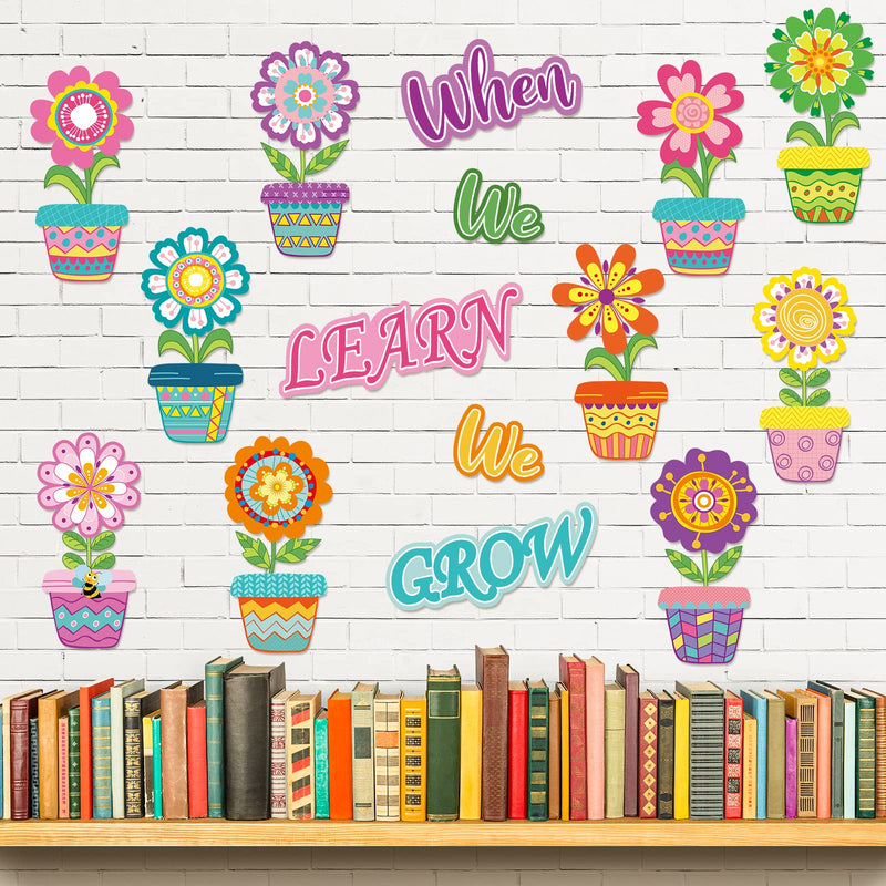  [AUSTRALIA] - Whaline 45Pcs Spring Cut-Outs Spring Potted Flowers Cut Outs with 100Pcs Glue Points Colorful When We Learn We Grow Paper Cut-Outs Bulletin Board Decoration for School Classroom Game Party Supplies