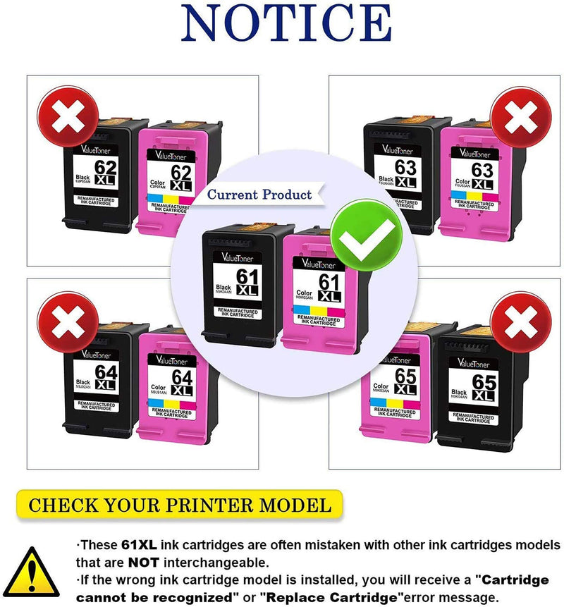  [AUSTRALIA] - Valuetoner Remanufactured Ink Cartridges Replacement for HP 61XL 61 XL to use with Envy 4500 Deskjet 1000 1056 1510 1512 1010 1055 OfficeJet 4630 Series Printer (1 Black, 1 Tri-Color)