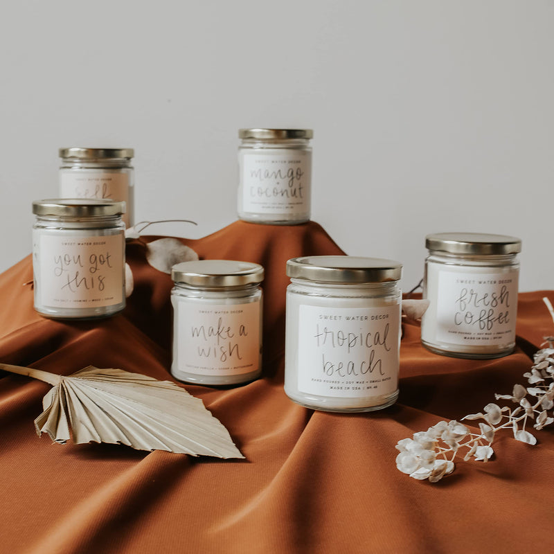 Sweet Water Decor, Be Still and Know, Sea Salt, Jasmine, Cream, and Wood Scented Soy Wax Candle for Home | 9oz Clear Glass Jar, 40 Hour Burn Time, Made in the USA - LeoForward Australia