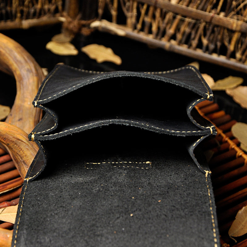 Le'aokuu Mens Genuine Leather Small Hook Fanny Waist Bag Hip Bum Pouch Pack (The Black) 016 The Black - LeoForward Australia