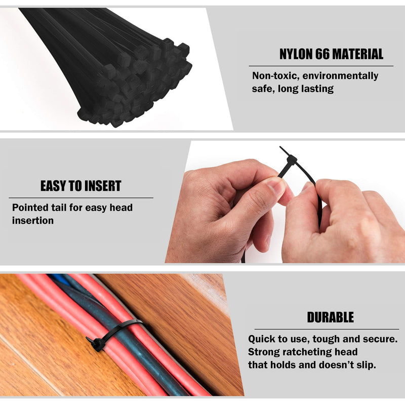  [AUSTRALIA] - 6" Black Zip Cable Ties (1000 Pack), 18lbs Tensile Strength - Heavy Duty, Self-Locking Premium Nylon Cable Wire Ties for Indoor and Outdoor by Bolt Dropper