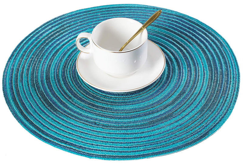  [AUSTRALIA] - Peking Round Placemats Set of 6, Cotton Woven Placemat Heat-Resistant Non-Slip Washable Table Mats for Dining Table 15 Inch Blue 6 PCS