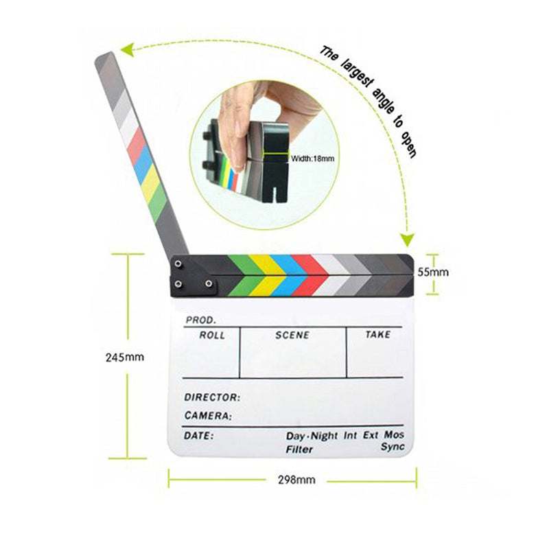  [AUSTRALIA] - Andoer Acrylic Clapboard Dry Erase Director Film Movie Clapper Board Slate 9.6 11.7" with Color Sticks