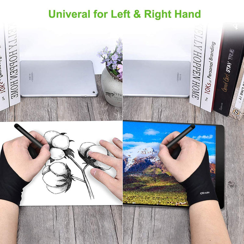  [AUSTRALIA] - OTraki 4 Pack Artist Gloves for Drawing Tablet Free Size Artist's Drawing Glove with Two Fingers for Graphics Pad Painting Good for Right Hand or Left Hand - 2.95 x 7.87 inch M Black