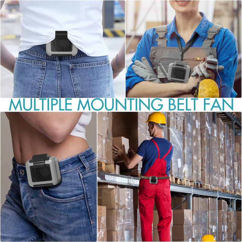  [AUSTRALIA] - Portable Waist Clip Fan, 6000mAh Rechargeable Battery Powered USB Input & Output Ports Included, Max.24H Working, 3 Speeds, Hand Free Waist Fan with Lanyard & Belt for Hiking Fishing Jobsite Gray