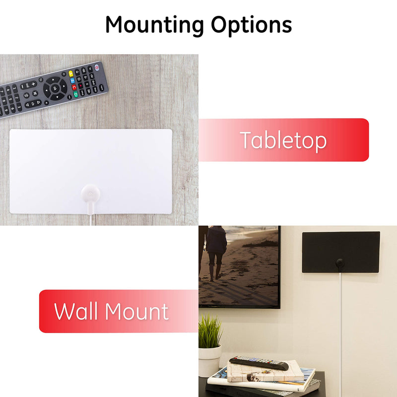  [AUSTRALIA] - GE Ultra Edge Indoor HD Digital TV Antenna, Long Range Smart TV Antenna, Slim Décor Reversible Black White Design, Supports 4K HD Smart TV VHF UHF, 6ft Coax HDTV Cable, 11264 Ultra Edge Wall mount