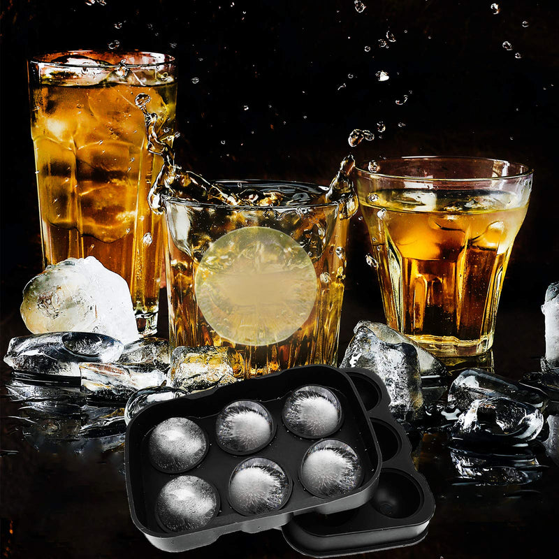  [AUSTRALIA] - Ice Cube Tray with Lid Silicone Set of 2 Sphere Ice Ball Maker with Lid and Large Square Ice Cube Molds for Juice Cocktails Whiskey and Any Drinks, Reusable and BPA Free