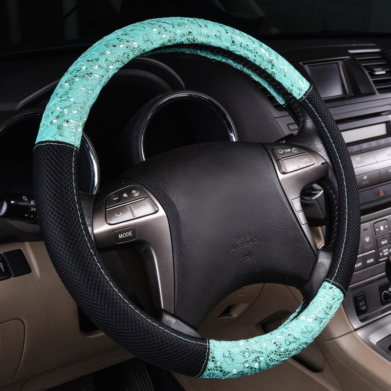  [AUSTRALIA] - NEW ARRIVAL - CAR PASS Delray Lace and Spacer Mesh Steering wheel covers universal for vehicles,Suv (Mint) Mint