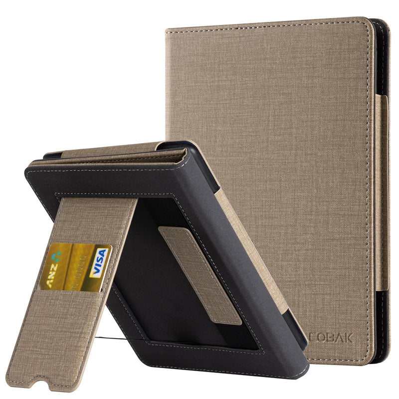  [AUSTRALIA] - CoBak Kindle Paperwhite Case with Stand - Premium PU Leather Cover with Auto Sleep/Wake, Card Slot, and Hand Strap - Compatible with Kindle Paperwhite 11th Gen 6.8" and Signature Edition 2021 *Fabric brown