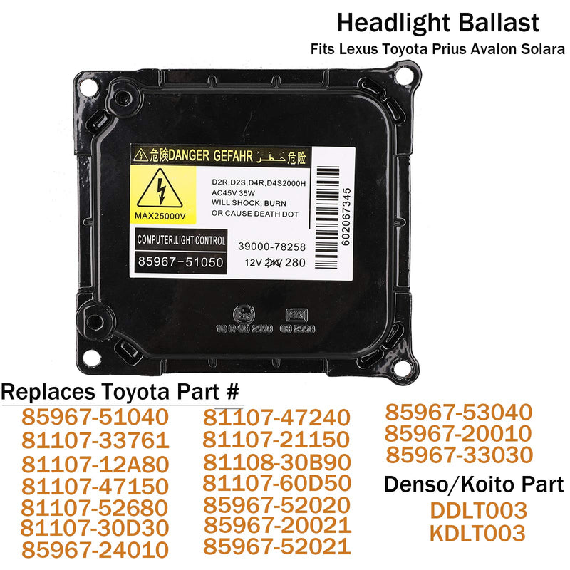 Xenon HID Headlight Ballast Control Unit with Igniter and D4S Bulb Module Replacement for Lexus Toyota Prius Avalon Solara Venza-Replaces OE#KDLT003 DDLT003 85967-52020 - LeoForward Australia