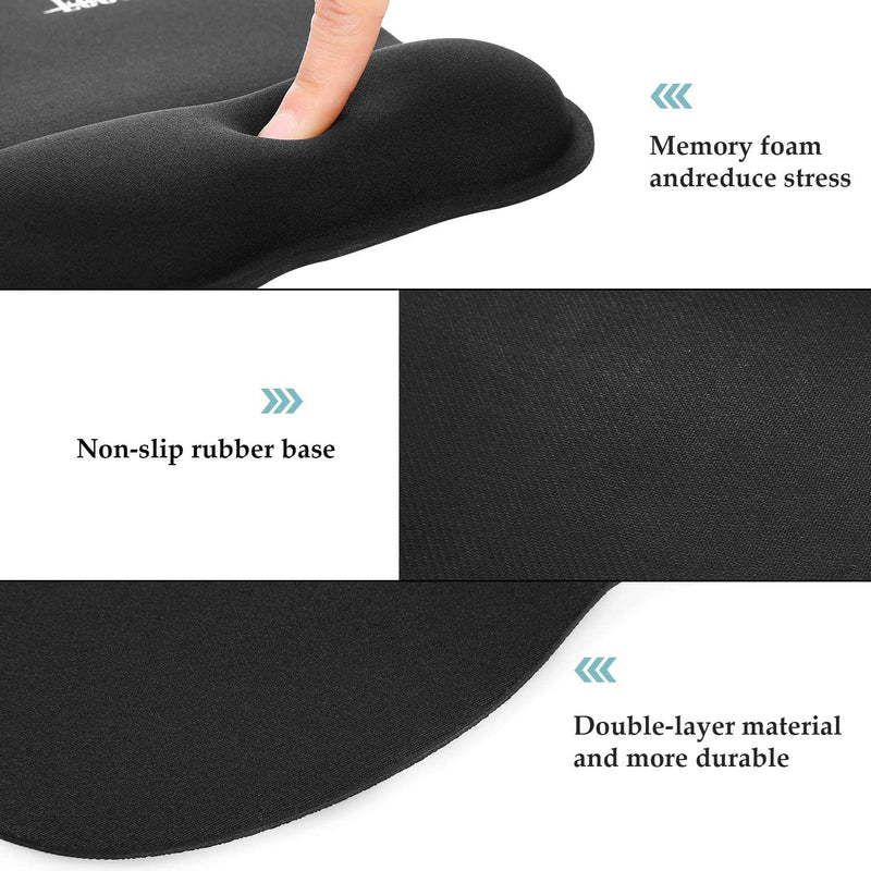  [AUSTRALIA] - EooCoo Ergonomic Mouse Pad with Wrist Support, Non-Slip Base Mouse Mat for Internet Cafe, Home & Office Memory Foam Black