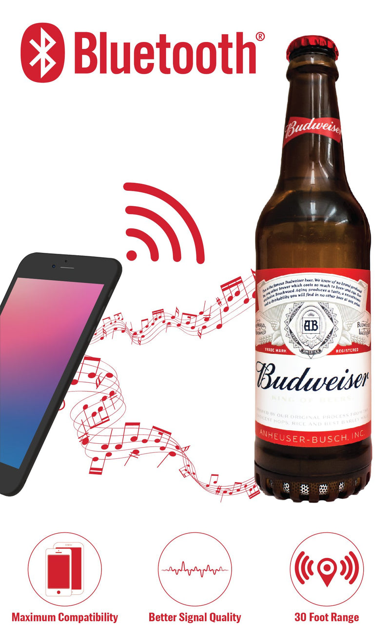 Budweiser Beer Bluetooth Bottle Speaker Portable Wireless Speaker with Rechargeable Battery Ideal for Indoor and Outdoor Activities Loud and Bass Audio Sound Easy to Carry Anywhere - LeoForward Australia