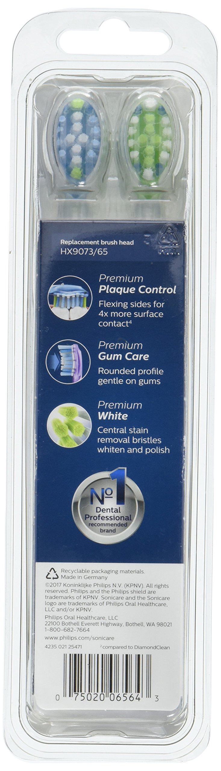 Philips Sonicare HX9073/65 Genuine Replacement Toothbrush Head Variety Pack - Premium Plaque Control, Premium Gum Care & Premium White, Brushsync Technology, White 3- Pack - LeoForward Australia