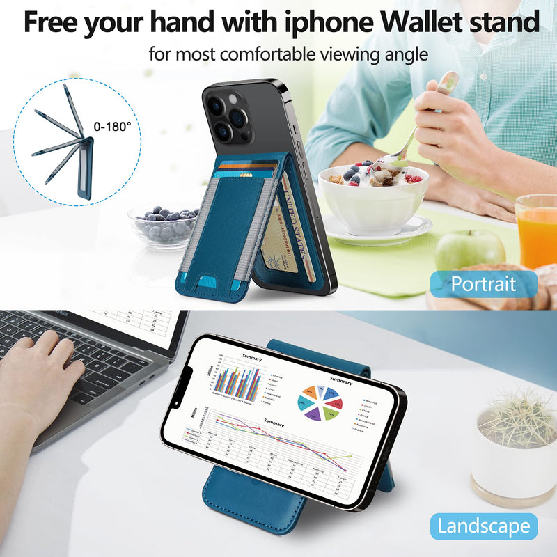  [AUSTRALIA] - ExtreLife Up-Grade Magnetic Wallet for iPhone, Magnetic Wallet and Adjustable Stand, Open ID Window, Magnetic Leather Wallet, Magnetic Phone Wallet Stick on for iPhone 14/13/12 Series, 9 Cards, Blue