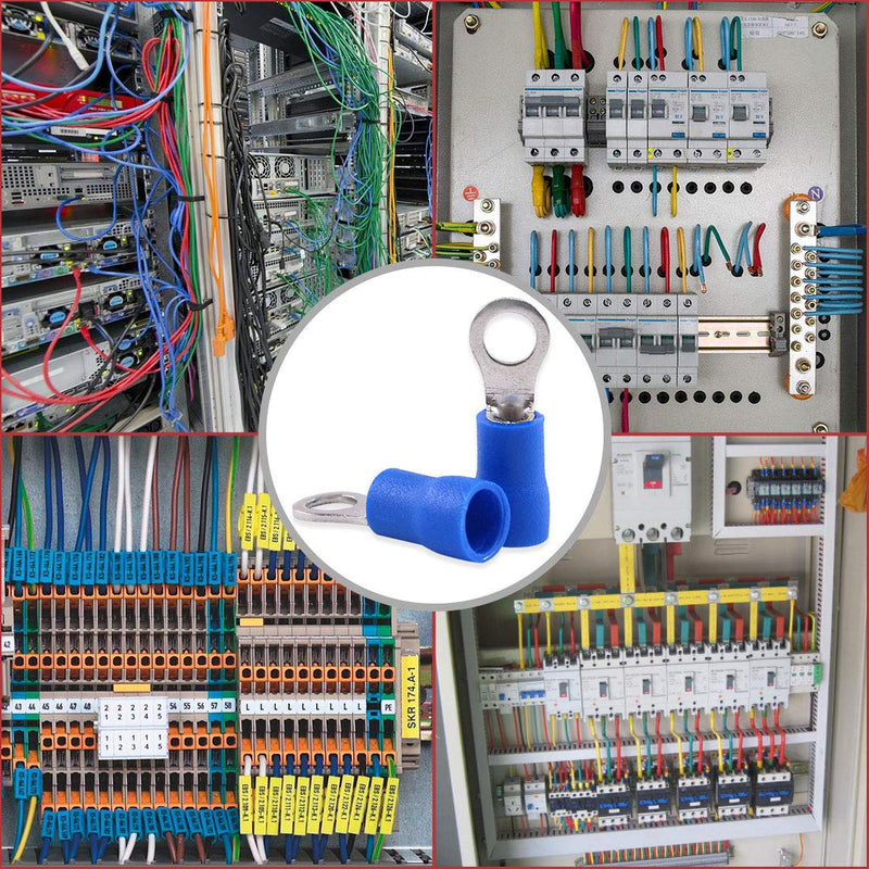 Hilitchi 100Pcs 16-14AWG Insulated Terminals Ring Electrical Wire Crimp Connectors (Blue, M4) - LeoForward Australia