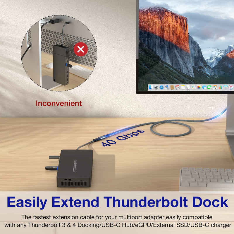  [AUSTRALIA] - USB4 Extension Cable 2.62FT, Thunderbolt 3 & 4 Extension Cable, USB C 4.0 Support PD 100W 20V5A, 40Gbps Transfer, 8K@60Hz, 6K/4K@60Hz Video for Dell/HP/Anker Dock, MacBook, iMac, Dell XPS, Intel NUC 2.62 Feet Grey