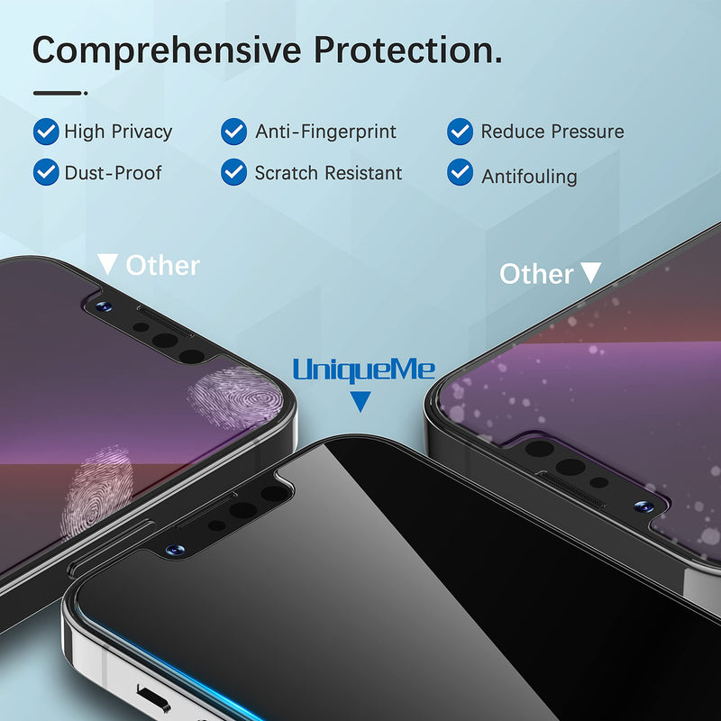  [AUSTRALIA] - [2+2 Pack] UniqueMe Compatible with iPhone 13 Pro Max 6.7 inch Privacy Screen Protector Tempered Glass and Camera lens Protector, Anti Spy [Easy Installation Frame] Bubble Free Case Friendly