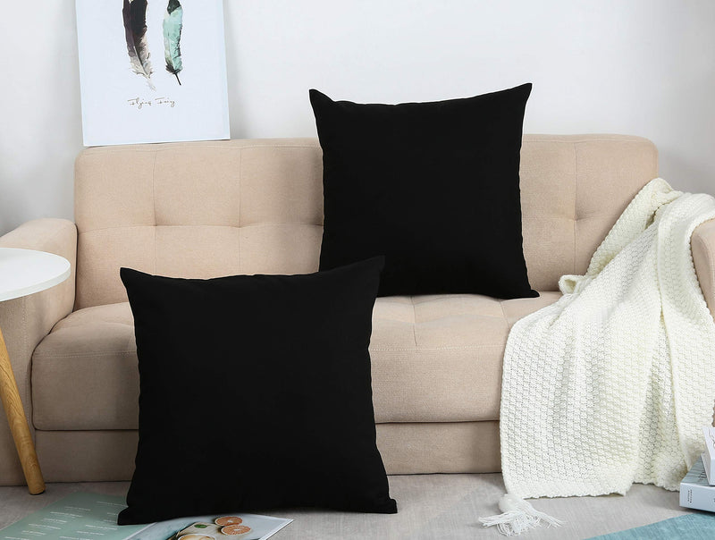  [AUSTRALIA] - TangDepot Cotton Solid Throw Pillow Covers, 12" x 12" , Black 12" x 12"