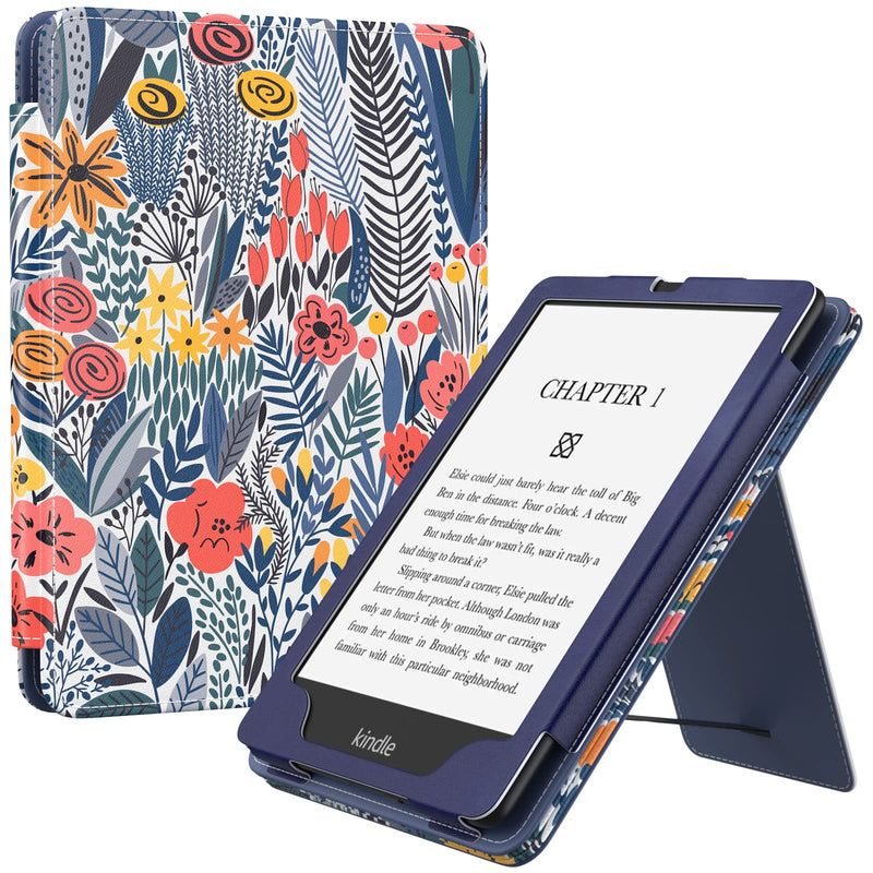  [AUSTRALIA] - MoKo Case for 6.8" Kindle Paperwhite (11th Generation-2021) and Kindle Paperwhite Signature Edition, Slim PU Shell Cover Case with Auto-Wake/Sleep for Kindle Paperwhite 2021, Blue Leaf Flower