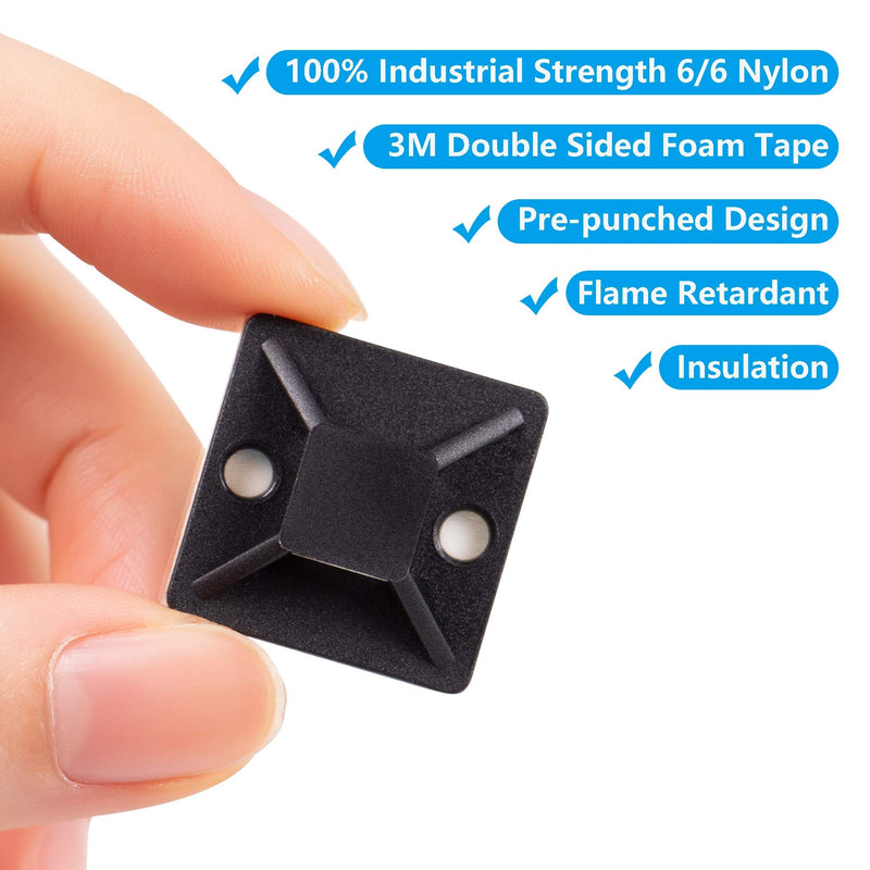  [AUSTRALIA] - Cable Tie Mounts, Adhesive-Backed, 1 Inch, for Cable Management, Cable Tie Anchors, 100 Pack, Black