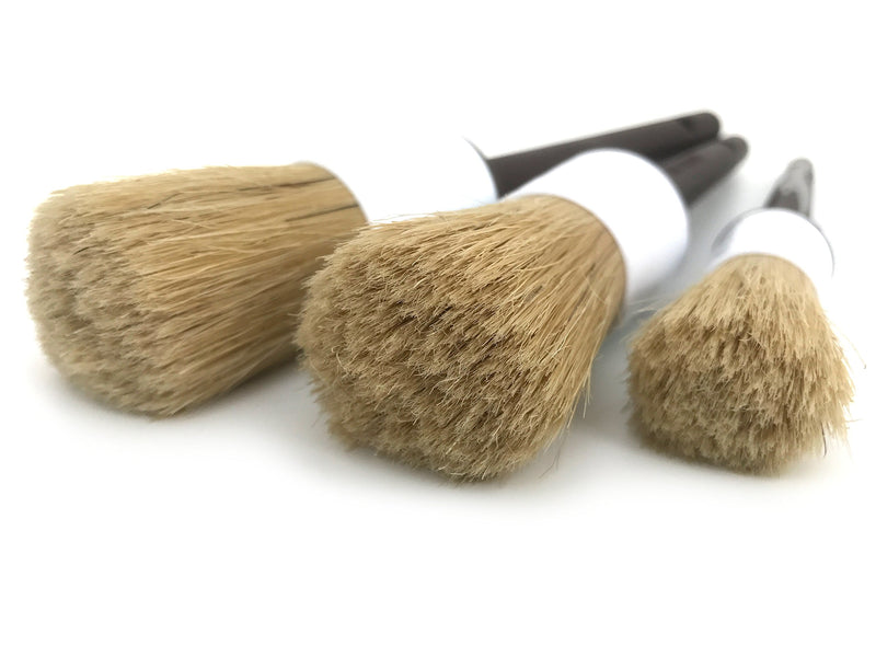  [AUSTRALIA] - Boars Hair Ultra Soft Car Detail Brushes - Set of 3 - Perfect for Washing Emblems Wheels Interior Upholstery Air Vents, NO Metal Brush Parts