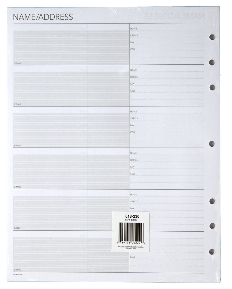  [AUSTRALIA] - Day Runner Telephone and Address Pages, Refill, Loose-Leaf, Undated, for Planner, 8-1/2" x 11", Size 5, 30 Sheets/Pack (018-230)