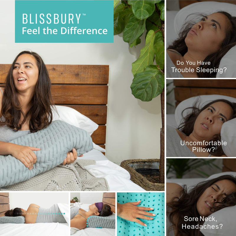  [AUSTRALIA] - BLISSBURY Contour Pillow, Adjustable Memory Foam Contour Pillow | Cervical Pillow for Neck Pain, Neck Support for Back, Stomach, Side Sleepers - Includes a Bamboo Case & Hypoallergenic Charcoal Foam