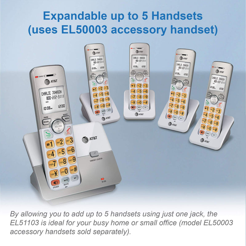  [AUSTRALIA] - AT&T EL50003 Accessory Cordless Handset, White | Requires AT&T EL52103, EL52203, EL52253,EL52303, EL52353, EL52403, or EL52503 to Operate, Silver, 6.90 x 3.00 x 3.40 inches