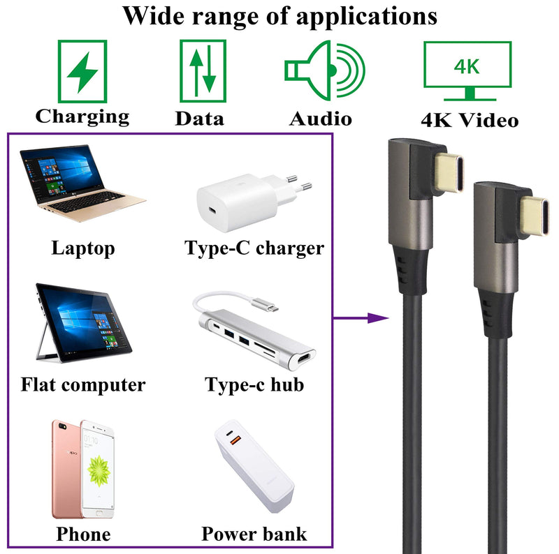  [AUSTRALIA] - AAOTOKK 90 Degree USB 3.1 Type C Cable Right & Left Angled 3.1 USB Type C Male 4K@60Hz Gen 2 Extension Cable Supports Charging,Data,Audio,Video Cable for Laptop & Tablet & Mobile Phone.(0.3M/1Ft) 0.3M/1Pack