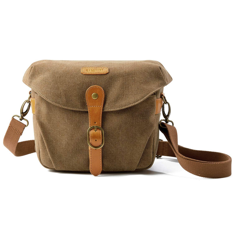  [AUSTRALIA] - Camera Bag, BAGSMART SLR DSLR Canvas Camera Case, Vintage Padded Camera Shoulder Bag with Rain Cover for Women and Men, Khaki 02-Kahki