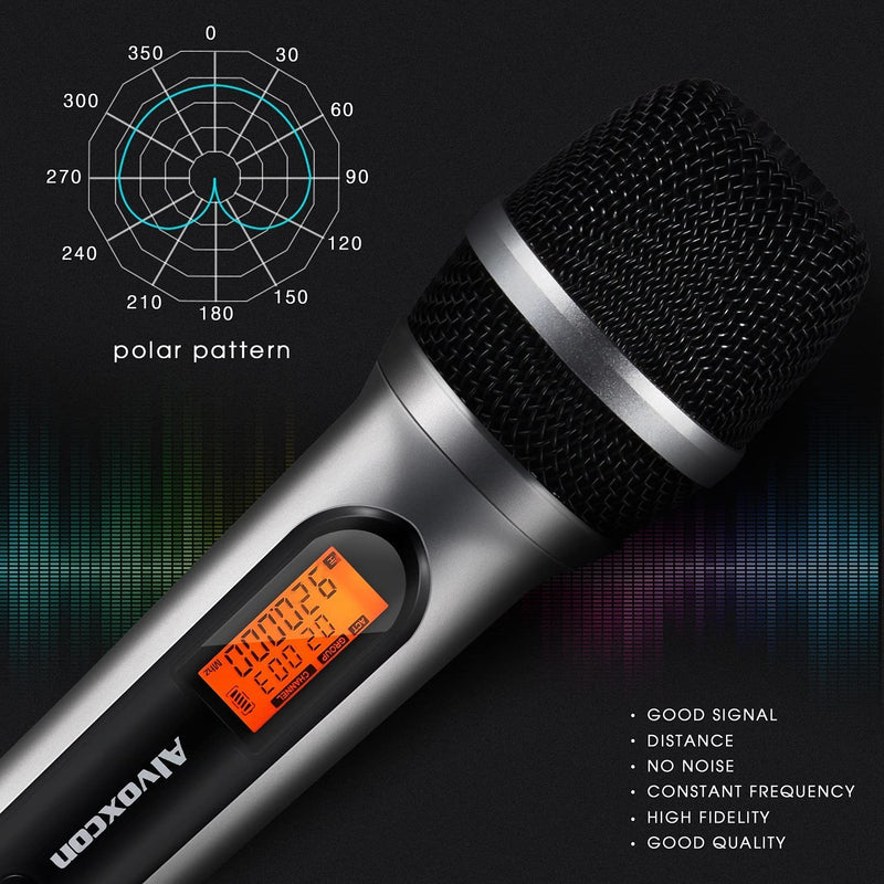  [AUSTRALIA] - Wireless Microphone System, Alvoxcon UHF Dynamic Handheld mic for PA,Amplifier,Stereo,Conference, DJ, Vocal Recording, Singing, Church, Wedding,On Stage,Live Event(1/4 inch Plug Mini Receiver)
